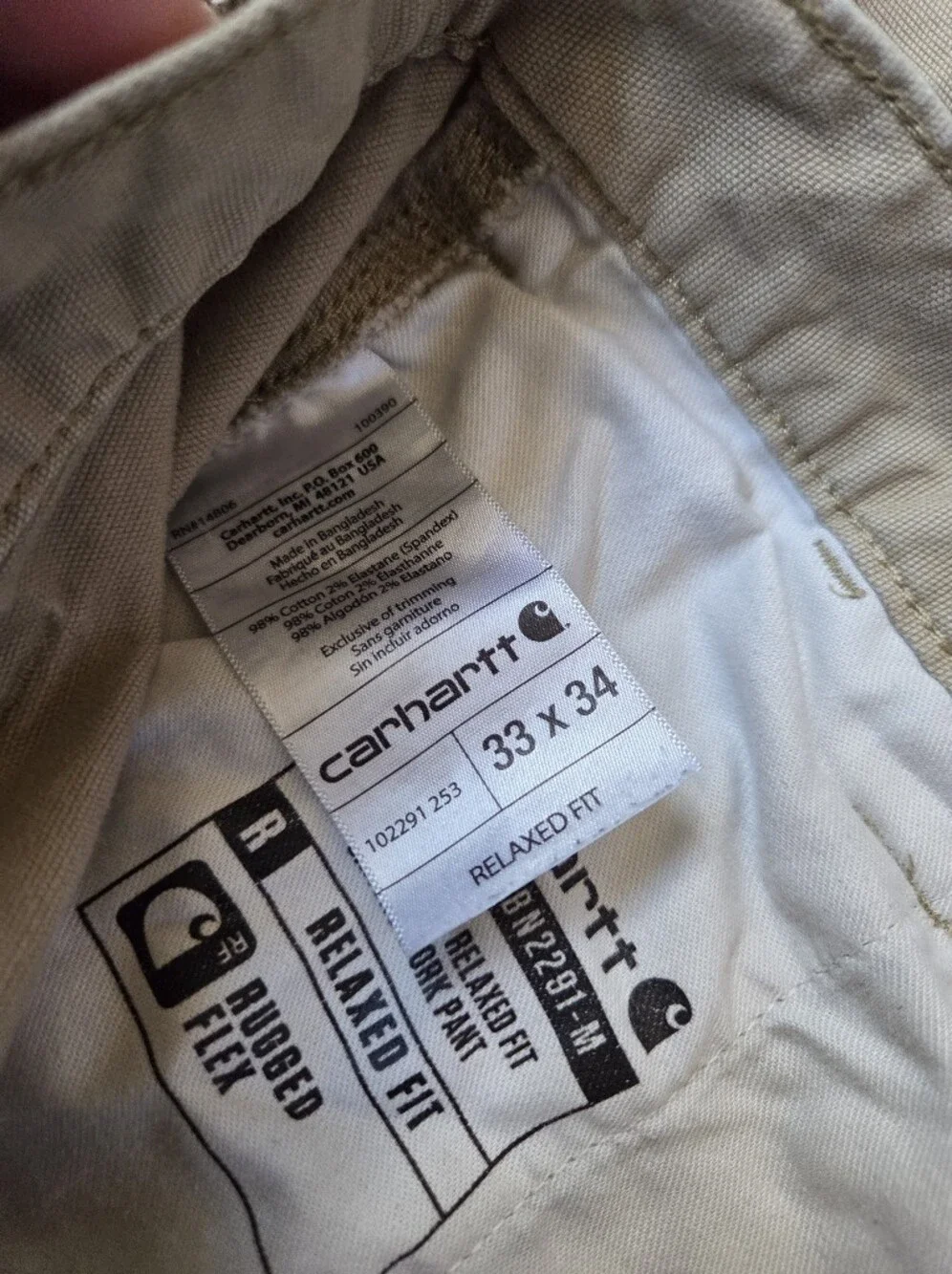 Carhartt Relaxed Straight Rigby Dungaree Size 33×34  Kahki
